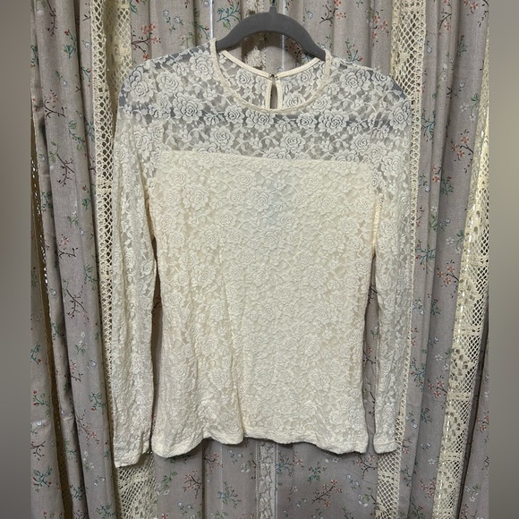 Lauren Ralph Lauren Ivory Lace Long Sleeve Blouse Size Medium - Picture 1 of 4
